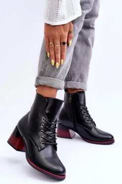 Buty damskie Vinceza Czarne Botki|Botki Na Obcasie*Skórzane Botki Na Obcasie Czarne Luloshe