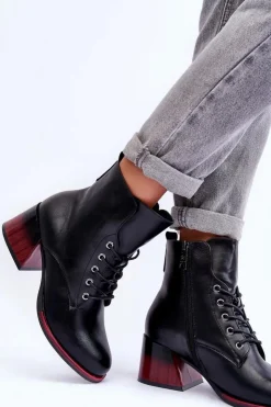 Buty damskie Vinceza Czarne Botki|Botki Na Obcasie*Skórzane Botki Na Obcasie Czarne Luloshe