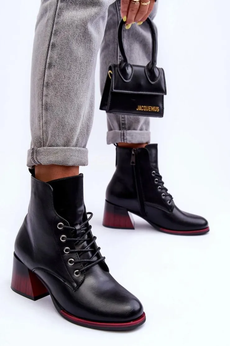 Buty damskie Vinceza Czarne Botki|Botki Na Obcasie*Skórzane Botki Na Obcasie Czarne Luloshe