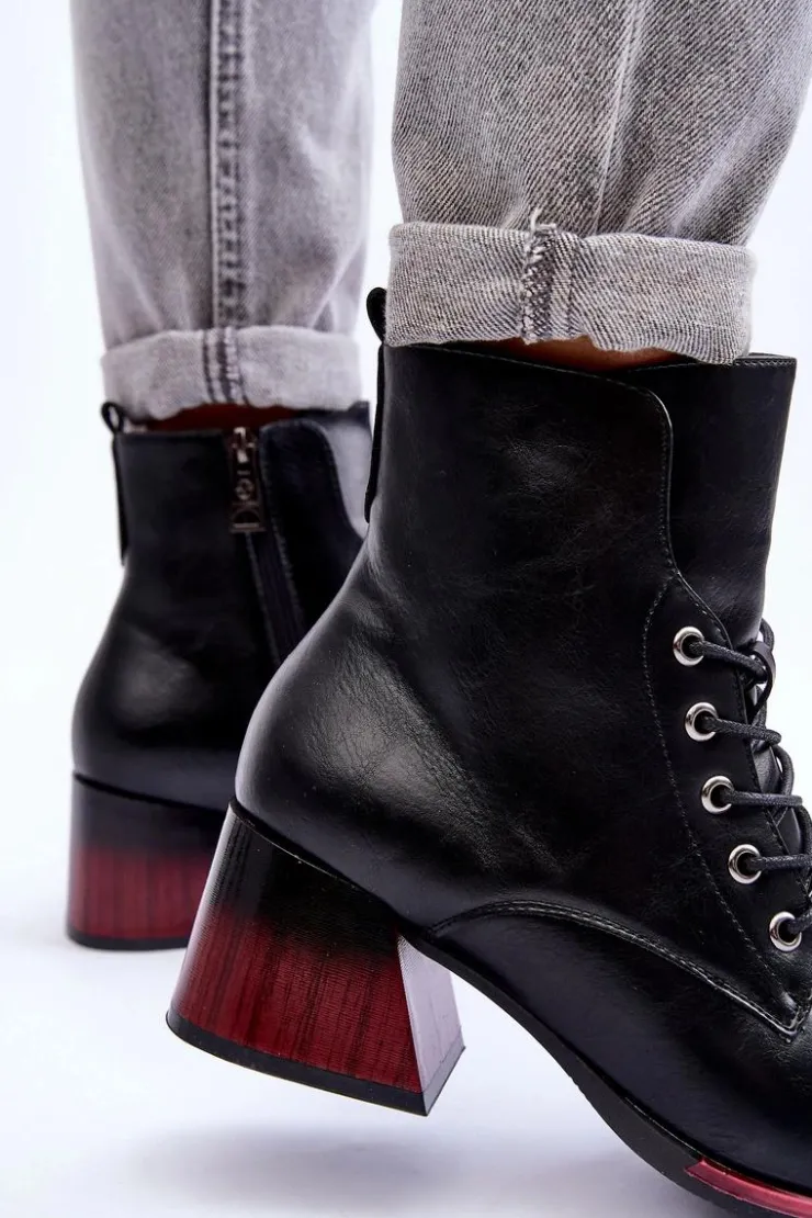 Buty damskie Vinceza Czarne Botki|Botki Na Obcasie*Skórzane Botki Na Obcasie Czarne Luloshe