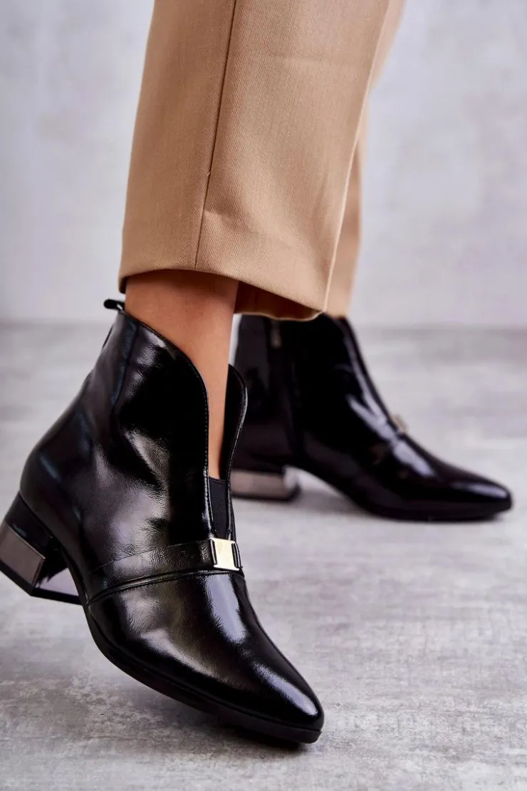 Online Laura Messi Skórzane Botki Na Płaskim Obcasie 2268 Czarne