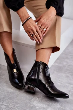 Online Laura Messi Skórzane Botki Na Płaskim Obcasie 2268 Czarne