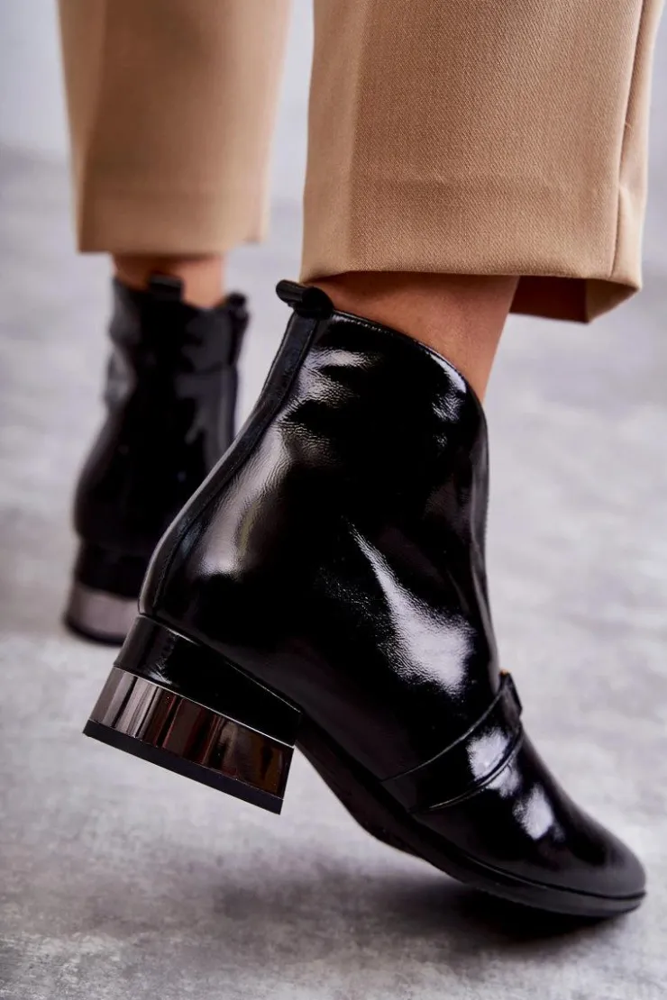 Online Laura Messi Skórzane Botki Na Płaskim Obcasie 2268 Czarne