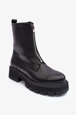 Boto Czarne Botki|Brązowe I Beżowe Botki*Skórzane Botki Na Płaskim Obcasie Z Suwakiem Czarne Vimal