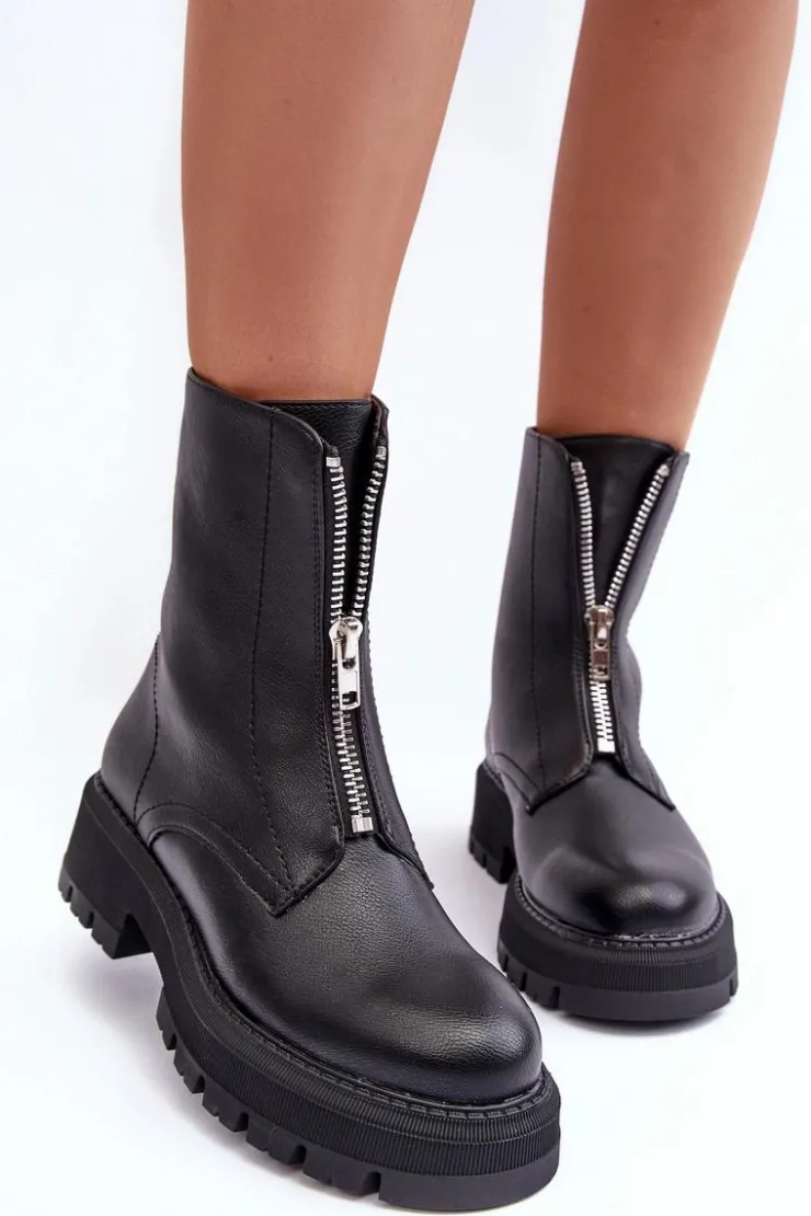 Boto Czarne Botki|Brązowe I Beżowe Botki*Skórzane Botki Na Płaskim Obcasie Z Suwakiem Czarne Vimal