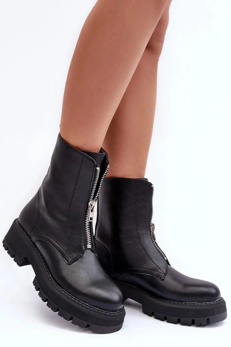 Boto Czarne Botki|Brązowe I Beżowe Botki*Skórzane Botki Na Płaskim Obcasie Z Suwakiem Czarne Vimal