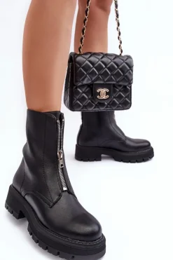 Boto Czarne Botki|Brązowe I Beżowe Botki*Skórzane Botki Na Płaskim Obcasie Z Suwakiem Czarne Vimal