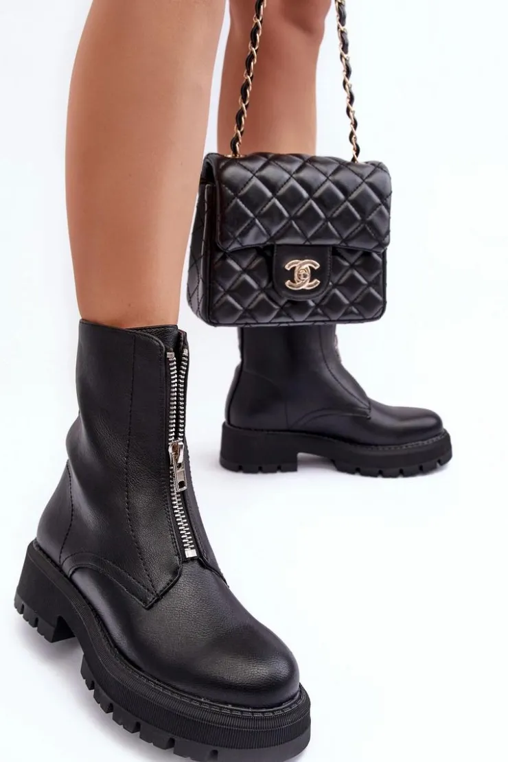 Boto Czarne Botki|Brązowe I Beżowe Botki*Skórzane Botki Na Płaskim Obcasie Z Suwakiem Czarne Vimal