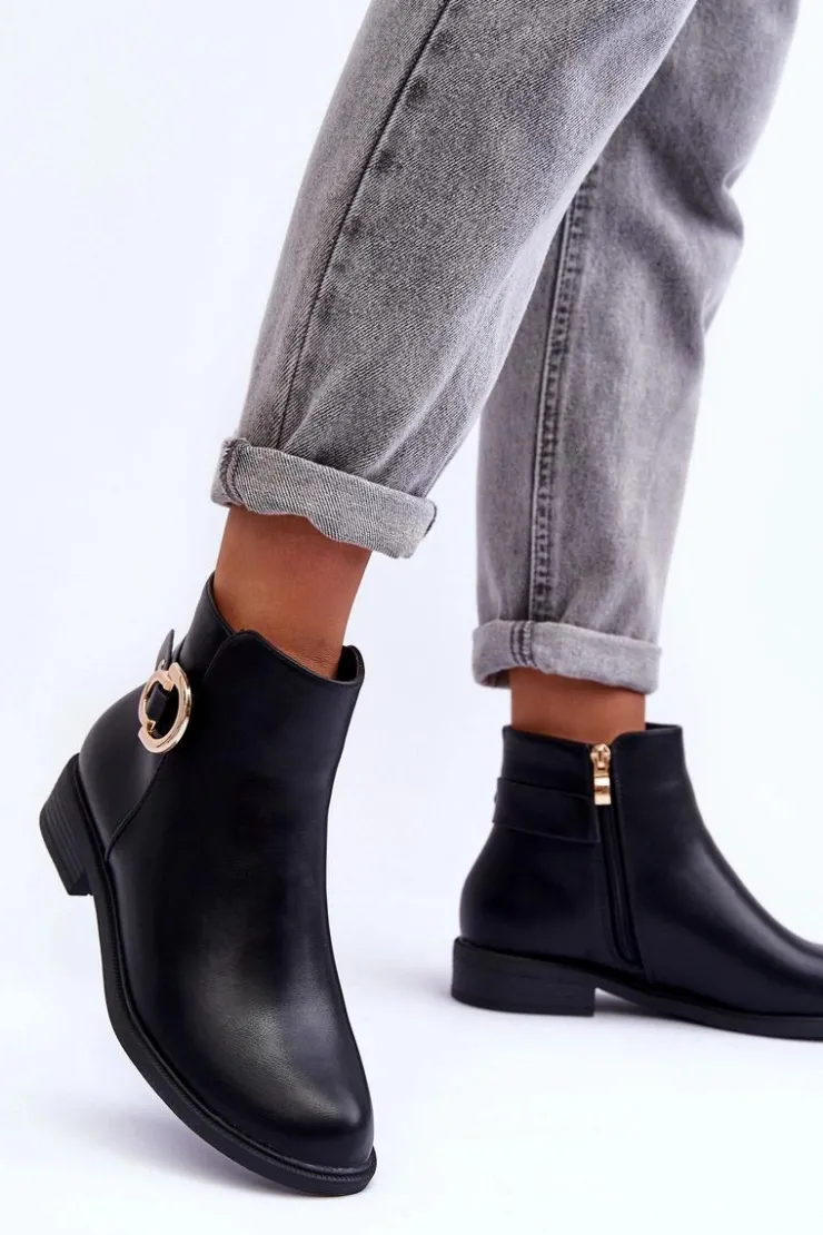 Boto Brązowe I Beżowe Botki|Botki Płaskie*Skórzane Botki Na Płaskim Obcasie Czarne Meronei Czarny