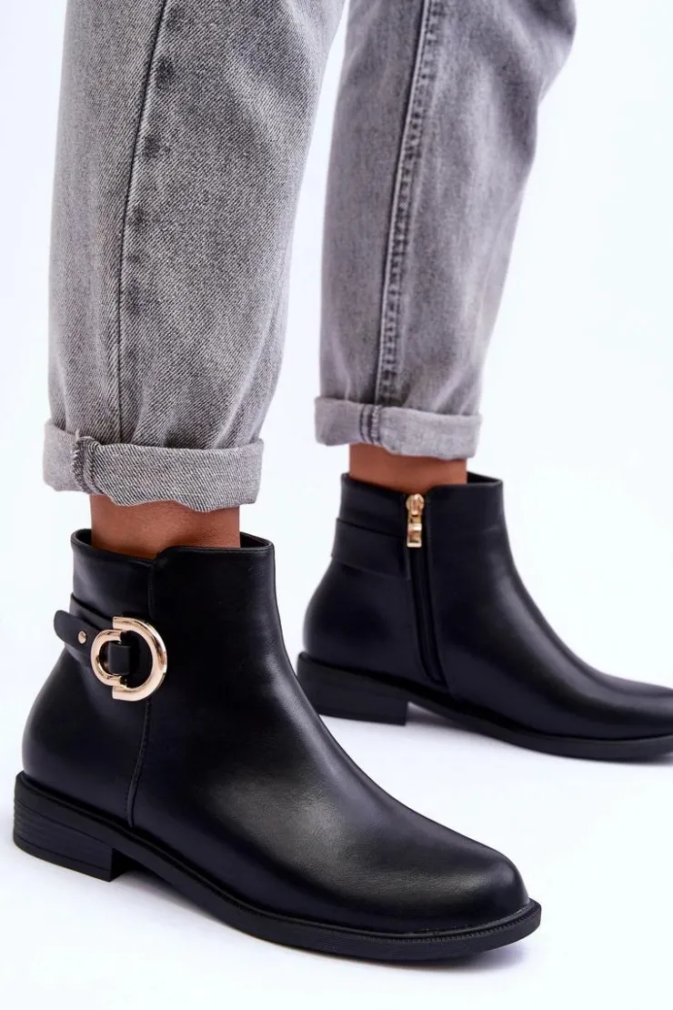 Boto Brązowe I Beżowe Botki|Botki Płaskie*Skórzane Botki Na Płaskim Obcasie Czarne Meronei Czarny