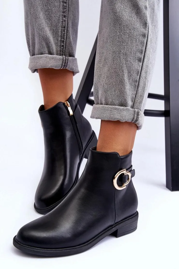 Boto Brązowe I Beżowe Botki|Botki Płaskie*Skórzane Botki Na Płaskim Obcasie Czarne Meronei Czarny