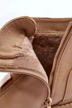 Damskie Boto Skórzane Botki Na Płaskim Obcasie Beżowe Azulenn