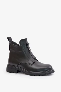 Evento Botki Ocieplane|Czarne Botki*Skórzane Botki Na Płaskim Obcasie Ocieplane Czarne Komisa