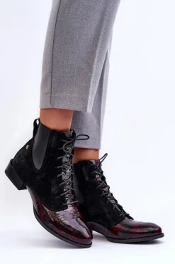 Maciejka Botki Maciejka|Botki Skórzane*Skórzane Botki Na Płaskim Obcasie 06200-08 Czarne