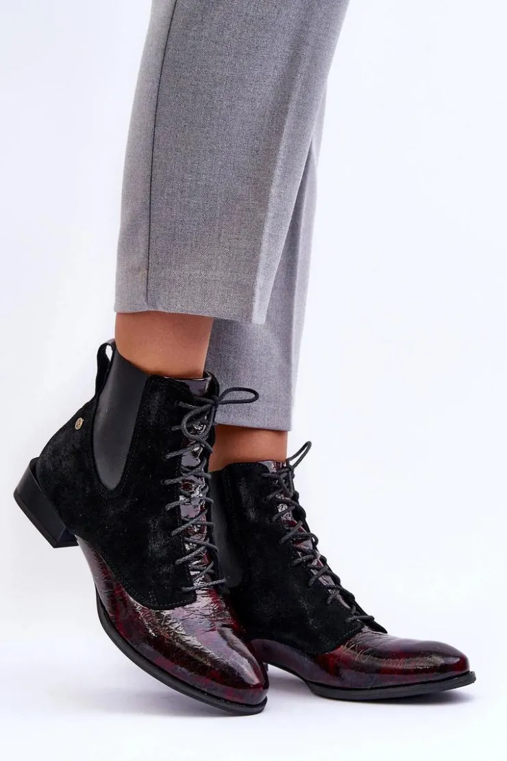 Maciejka Botki Maciejka|Botki Skórzane*Skórzane Botki Na Płaskim Obcasie 06200-08 Czarne