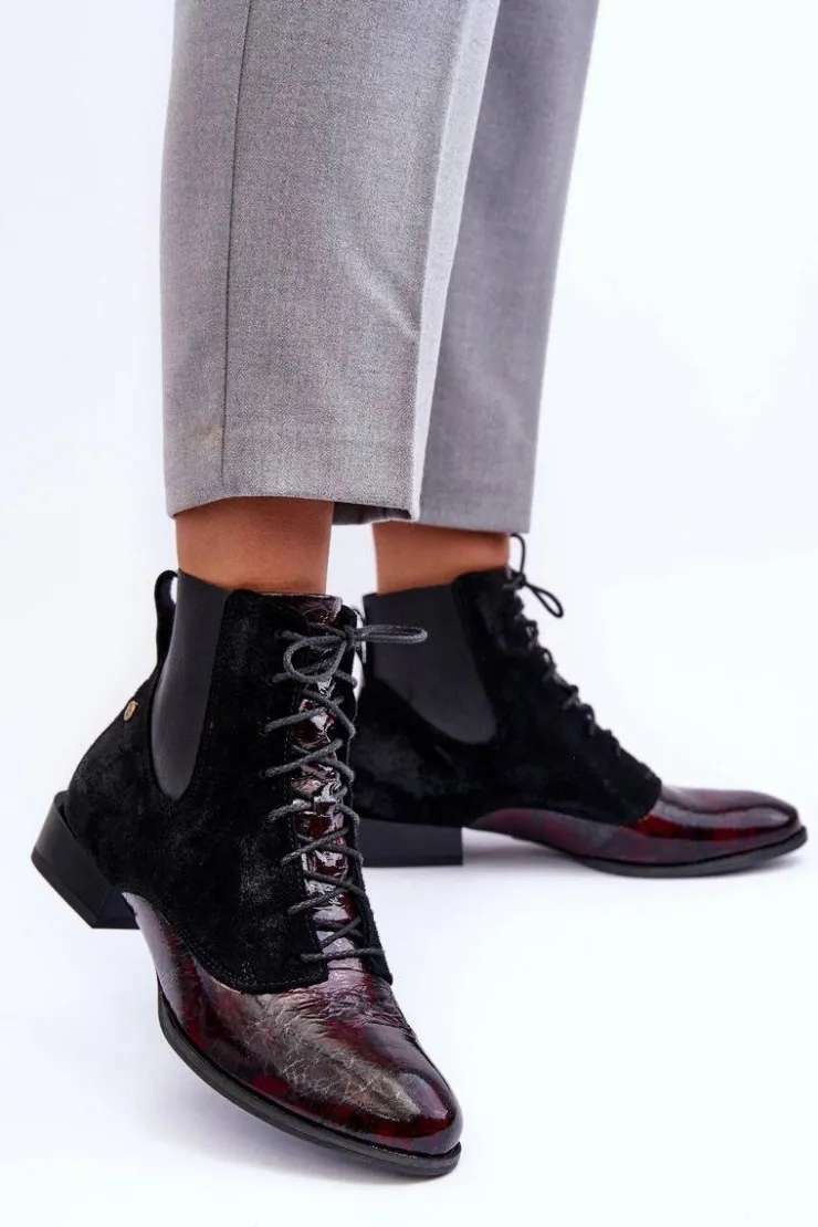 Maciejka Botki Maciejka|Botki Skórzane*Skórzane Botki Na Płaskim Obcasie 06200-08 Czarne