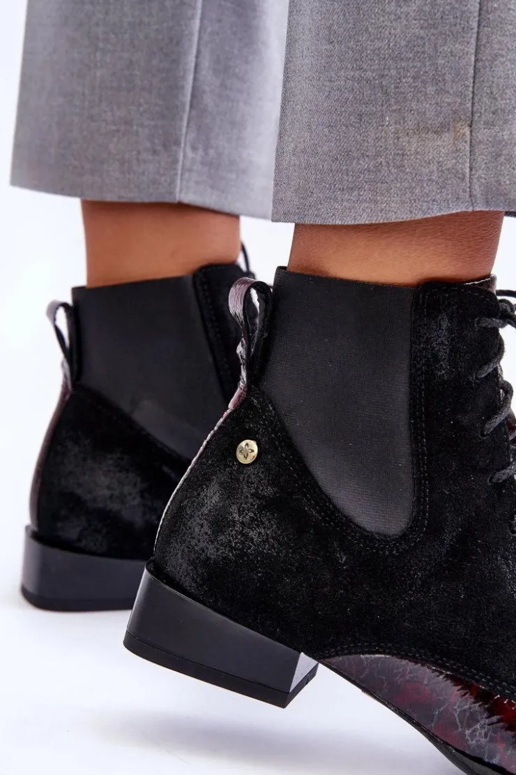 Maciejka Botki Maciejka|Botki Skórzane*Skórzane Botki Na Płaskim Obcasie 06200-08 Czarne