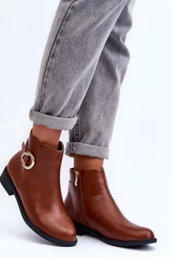 Boto Brązowe I Beżowe Botki|Botki Płaskie*Skórzane Botki Na Płaskim Obcasie Brązowe Meronei