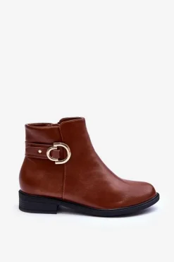 Boto Brązowe I Beżowe Botki|Botki Płaskie*Skórzane Botki Na Płaskim Obcasie Brązowe Meronei