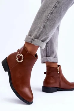 Boto Brązowe I Beżowe Botki|Botki Płaskie*Skórzane Botki Na Płaskim Obcasie Brązowe Meronei