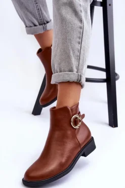 Boto Brązowe I Beżowe Botki|Botki Płaskie*Skórzane Botki Na Płaskim Obcasie Brązowe Meronei