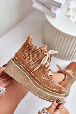 Maciejka Botki Maciejka|Damskie Trapery*Skórzane Botki Na Platformie I Koturnie 06759-29 Brązowe