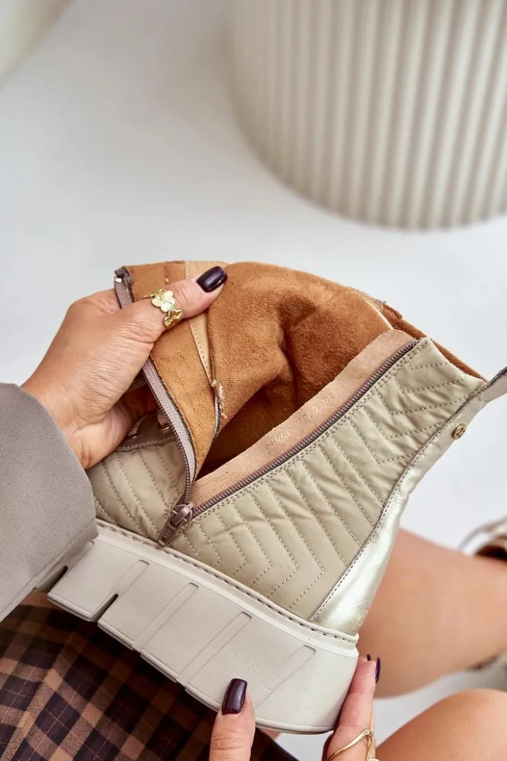 New Maciejka Skórzane Botki Na Platformie 06751-25 Złote Złoty