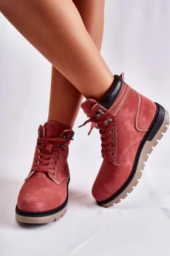 Boto Czarne Botki|Botki Zimowe Damskie*Skórzane Botki Na Platformie Czerwone Ressa