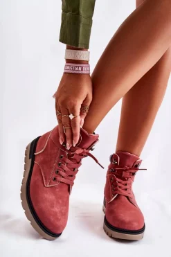 Boto Czarne Botki|Botki Zimowe Damskie*Skórzane Botki Na Platformie Czerwone Ressa