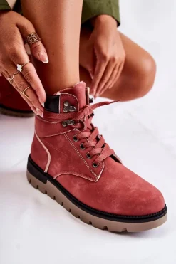 Boto Czarne Botki|Botki Zimowe Damskie*Skórzane Botki Na Platformie Czerwone Ressa