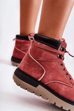 Boto Czarne Botki|Botki Zimowe Damskie*Skórzane Botki Na Platformie Czerwone Ressa