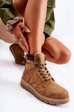 New Boto Skórzane Botki Na Platformie Brązowe Ressa