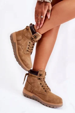 New Boto Skórzane Botki Na Platformie Brązowe Ressa