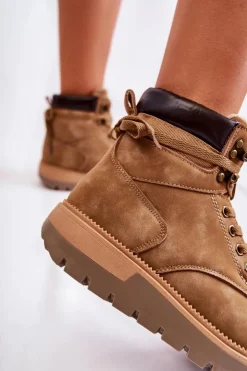 New Boto Skórzane Botki Na Platformie Brązowe Ressa