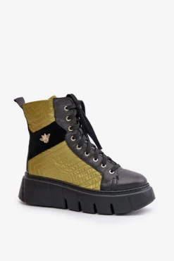 Clearance Maciejka Skórzane Botki Na Platformie 06751-01 Czarne