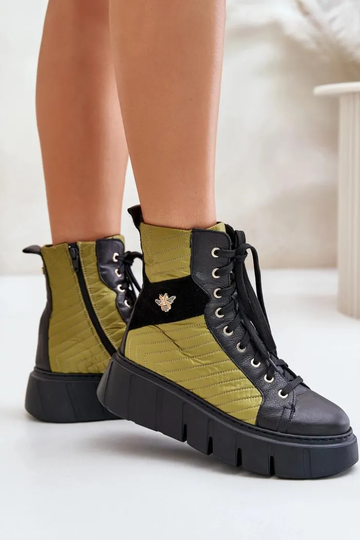 Clearance Maciejka Skórzane Botki Na Platformie 06751-01 Czarne