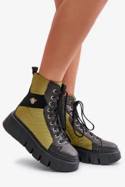 Clearance Maciejka Skórzane Botki Na Platformie 06751-01 Czarne