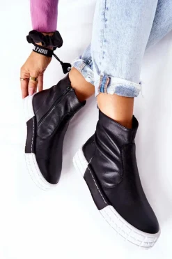 Maciejka Botki Maciejka|Czarne Botki*Skórzane Botki Na Platformie Czarne 05216-01