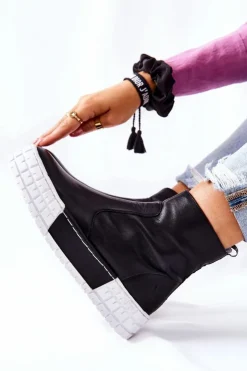 Maciejka Botki Maciejka|Czarne Botki*Skórzane Botki Na Platformie Czarne 05216-01