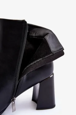 Damskie Boto Skórzane Botki Na Słupku Czarne Popilla