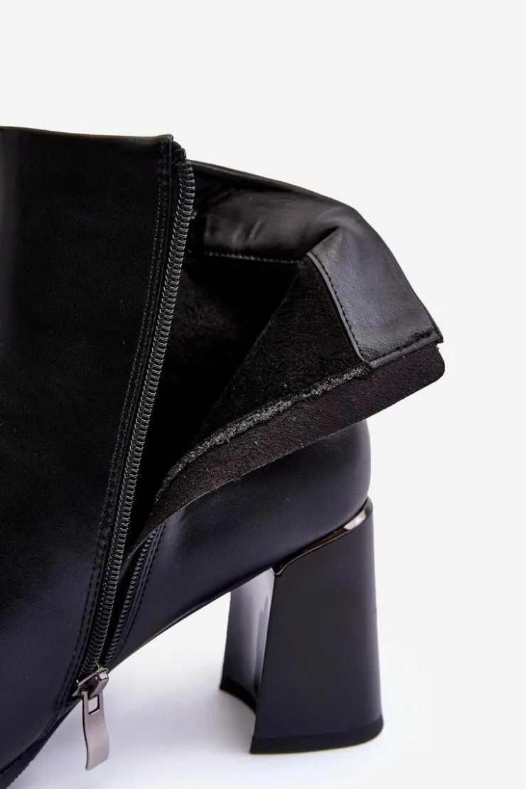 Damskie Boto Skórzane Botki Na Słupku Czarne Popilla