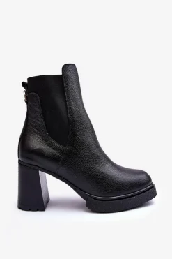 Damskie Boto Skórzane Botki Na Słupku Czarne Lemar Liresa
