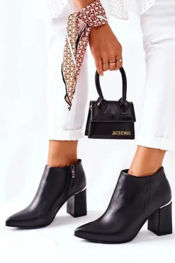 New Boto Skórzane Botki Na Słupku Czarne Raglan