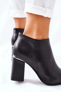 New Boto Skórzane Botki Na Słupku Czarne Raglan