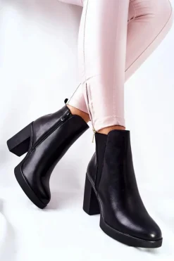 Damskie Boto Skórzane Botki Na Słupku Czarne Linari