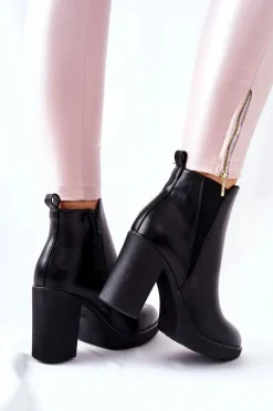 Damskie Boto Skórzane Botki Na Słupku Czarne Linari