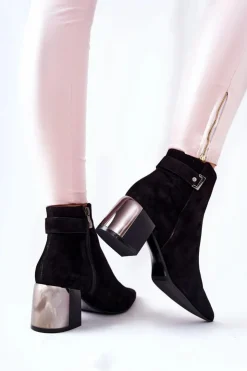 Laura Messi Botki Na Słupku|Czarne Botki*Skórzane Botki Na Słupku Czarne 2354