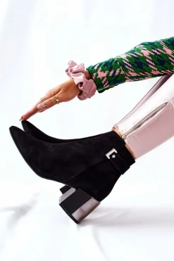 Laura Messi Botki Na Słupku|Czarne Botki*Skórzane Botki Na Słupku Czarne 2354