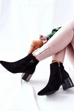 Laura Messi Botki Na Słupku|Czarne Botki*Skórzane Botki Na Słupku Czarne 2354