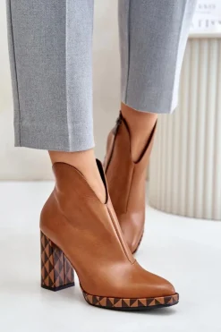 Hot Laura Messi Skórzane Botki Na Słupku 2836 Brązowe